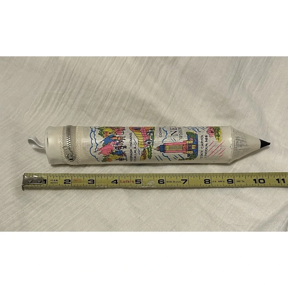 Vintage Nebraska Souvenir Pencil Case White‎ – Lincoln State Capitol Retro 1970s